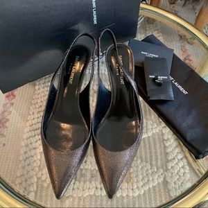 Saint Laurent Shimmering Black Slingback Heels - Never Worn